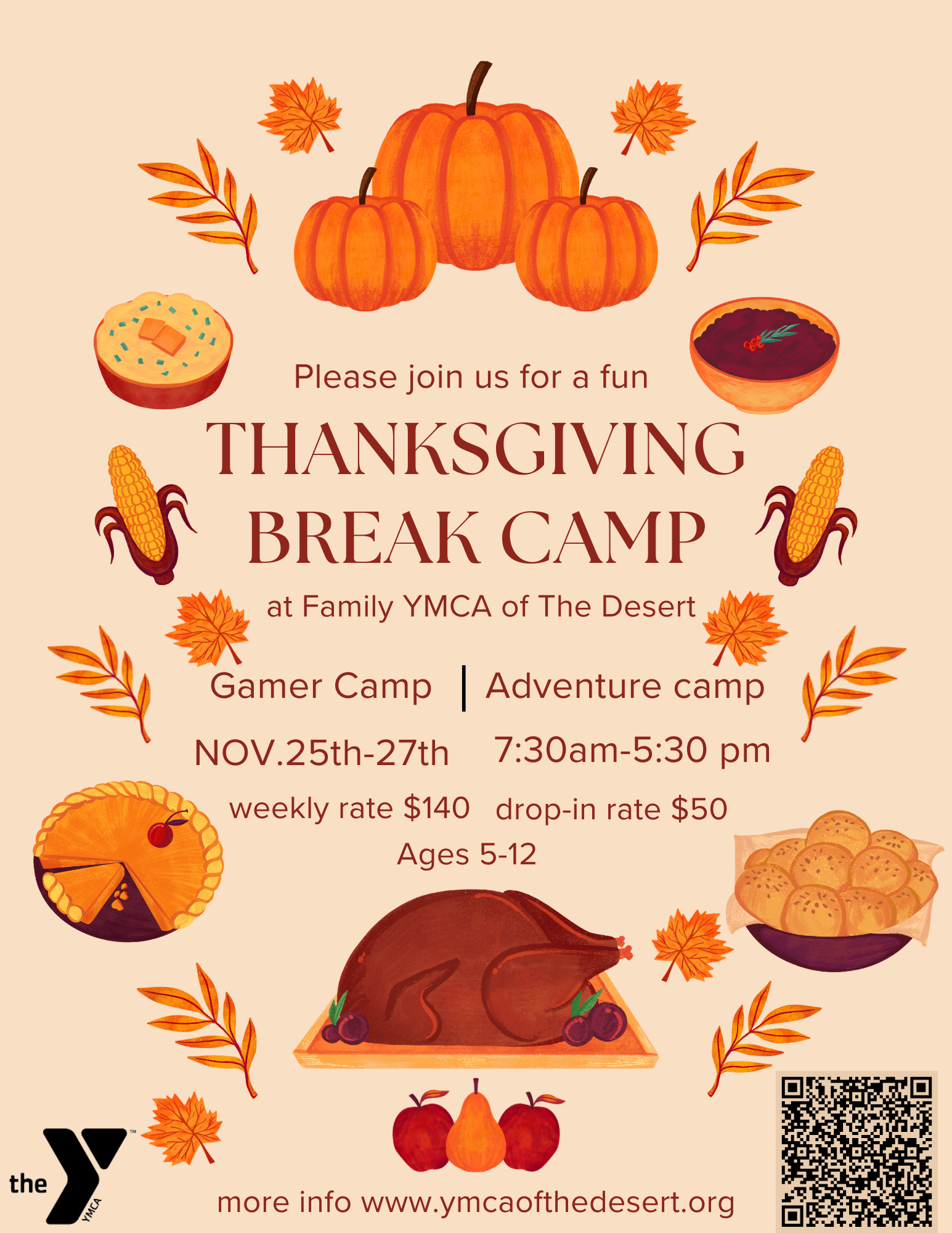 Family YMCA of the Desert - Licensed Childcare and Youth Programs | Beige Brown Creative Thanksgiving Feast Flyer (1)