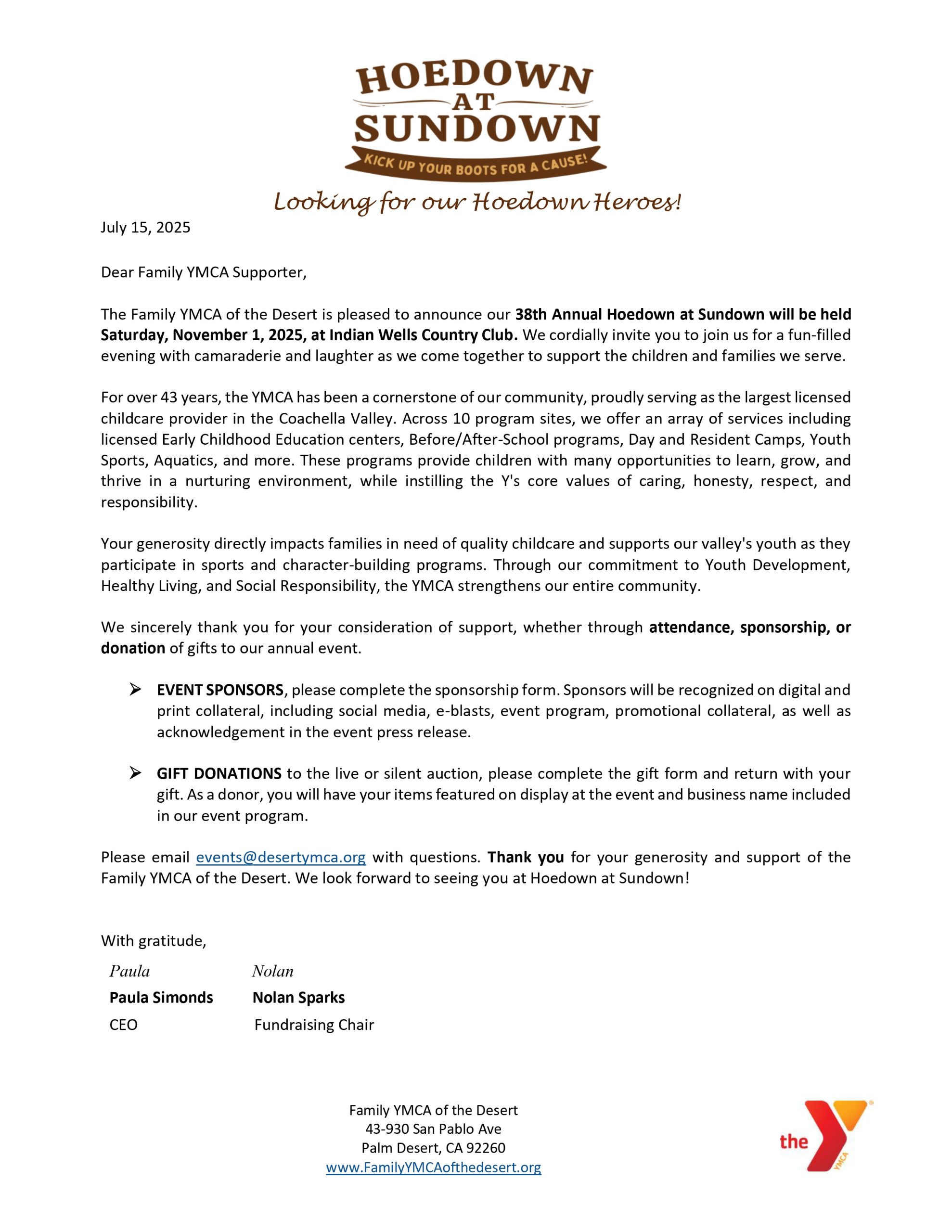 Family YMCA of the Desert - Licensed Childcare and Youth Programs | Hoedown 2025